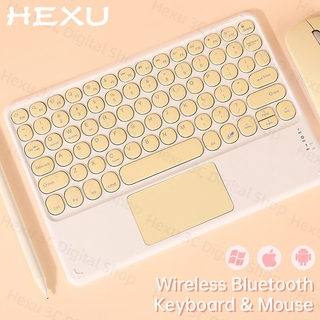 Hexu Colorido Mini Portátil Sem Fio Bluetooth Mouse & Teclado Com Touchpad Rodada Keycap Botão Chave Detachable Teclado Destacável Para Ipad Pro 11 12.9 9.7 10.5 7th 8th Gen 10.2 Ar 4 4th Gen 10.9 Polegada 2020 Tablet Laptops Android Telefone Inteligente