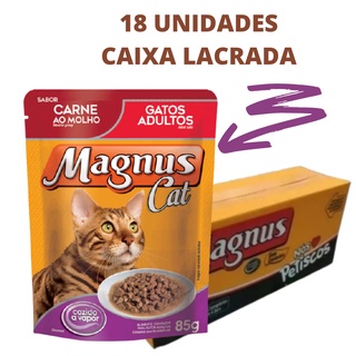 Ração Úmida Sachê Magnus Cat Adulto Sabor Carne Ao Molho 85g CAIXA LACRADA 18 unidades