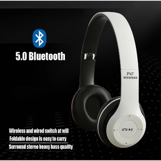 Fone de Ouvido Sem fio Bluetooth Dobrável cartao SD Promoção p47 cabo auxiliar p2