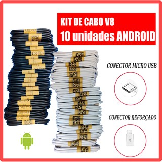 Cabo Carregador Kit com 10 Android Micro USB V8 carga rápida Samsung, Xiaomi, Motorola, LG