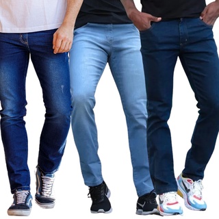 Kit 3 Calças Jeans masculina Corte reto/Slim Tradicional elastano Premium Env24h Promoção Melhor Preço