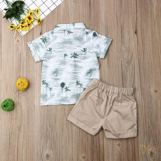 Jx-2Pçs Conjunto Infantil Masculino Camiseta De Botão De Manga Curta + Short Havaí Praia Verão 1-6a (8)