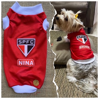 Camiseta Pet do Time São Paulo, Roupa de Cachorro Futebol Personalizada com nome do seu pet + Brinde