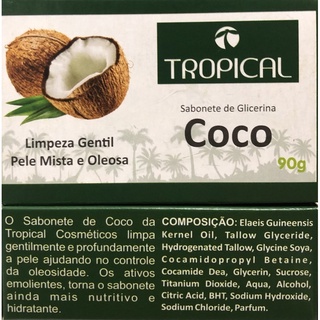 Sabonete Coco Anti Séptico Barra Tropical Glicerinado Sabão 90g (2)