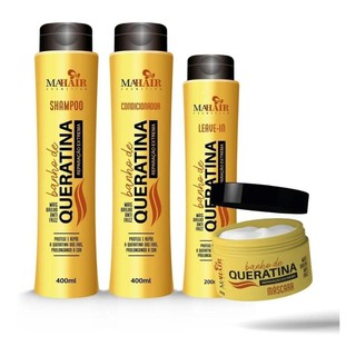 Kit Capilar Banho de Queratina Mahair 4 produtos (Shampoo, Condicionador, Máscara e Leave in)