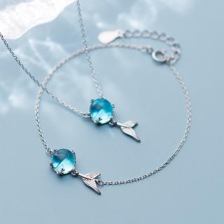 Colar De Prata Esterlina 925 Rabo De Peixe Azul Cristal Elegante Presente De Aniversário Para Mulheres