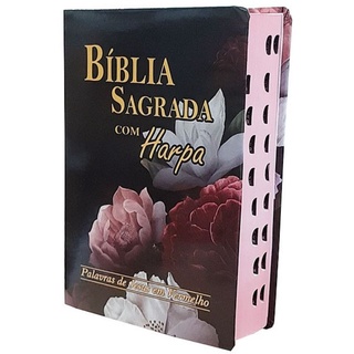 biblia sagrada Tamanho Grande com harpa palavras de Jesus em vermelho - capa black flower