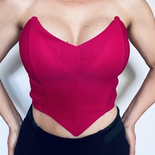 Cropped top feminino com bojo estruturado estilo corselet