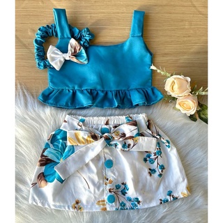 conjunto saia + blusa + tiara infantil moda blogueirinha pronta entrega 24h (5)