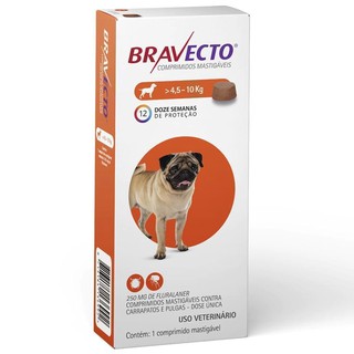 Bravecto 250mg (4,5 - 10Kg) Comprimido - Antipulgas e Carrapatos P/ Cães