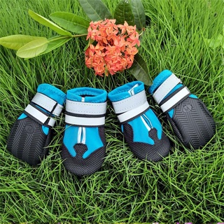 Leeko Dog Boots Non-Slip Pet Dog Shoes Set of 4 for Medium and Large Dogs Outdoor Blue