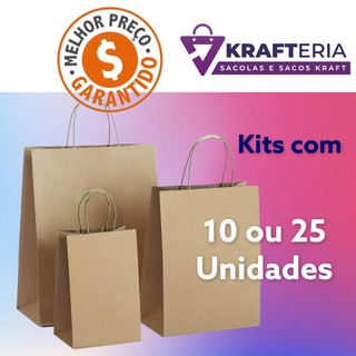 Sacola de Papel Kraft (10 ou 25 unidades) Pacote com 10 ou 25 unidades