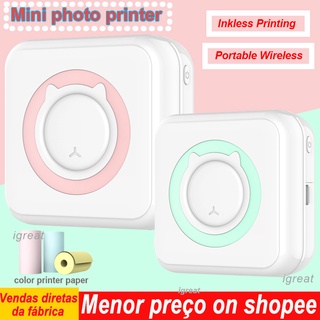 Mini impressora térmica portátil de papel, impressora térmica de bolso, impressão sem fio BT Connect Printers 200dpi Photo Lable