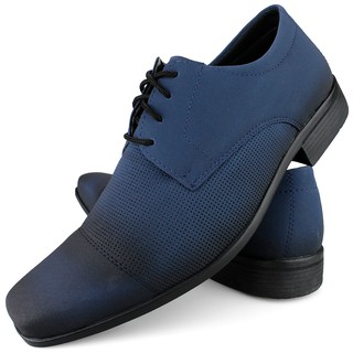 Sapato Social Masculino Super Confortável Azul Nobuck