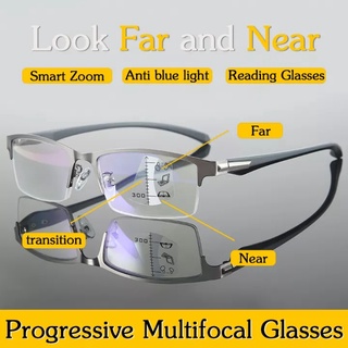 Óculos de leitura multifocais progressivos Zoom inteligente Óculos com armação de metal leve anti-azul Óculos presbiópicos de estilo empresarial