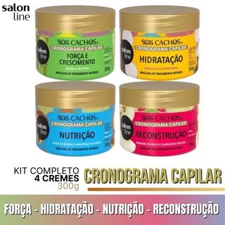 Kit Completo Com 4 Mascaras Cronograma Capilar SOS Cachos Salon Line 300g Cada