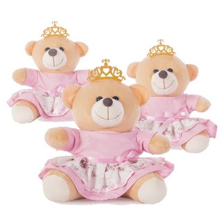 Trio de Ursinhas Princesa Ursa Realeza Pelúcia Para Decoração Nicho Rosa Branca Coroa Urso Trio de Ursos