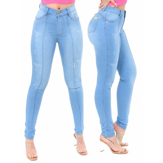 Calça jeans clara destroid Rasgada feminina skinny levanta bumbum hotpants