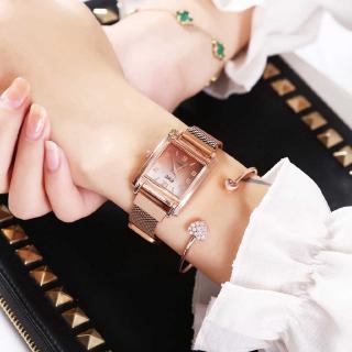 Mulheres Moda Gradiente De Cor Quadrado Relógio De Quartzo Ímã Fivela De Aço Inoxidável Relógios De Pulso De Luxo (3)