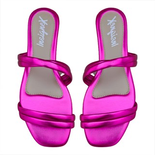 Rasteirinha - InsigneX - Rosa Pink - Metálico - Sandália - Sapato Rasteira Feminina - Bico Quadrado Feminino - Cor Metalica - Metalizada Ref: 2020