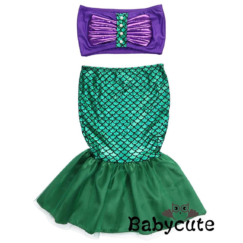Conjunto Infantil Ariel A Pequena Sereia Fantasia Festa Cosplay | B-BKids Ariel Little Mermaid Set Girl Princess Fancy Dress Party Cosplay (2)