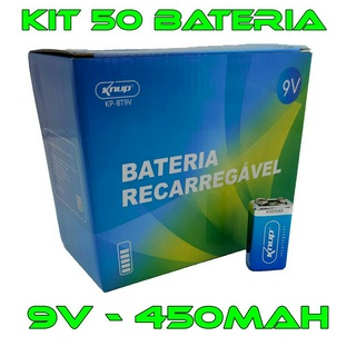 kit com 50 Bateria Recarregavel 9v 450 Mah