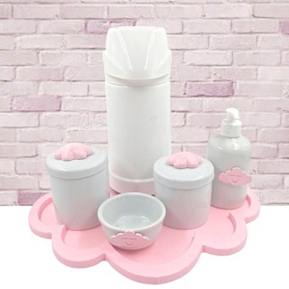 Kit Higiene Porcelana Nuvem rosa vários temas garrafa 500ml