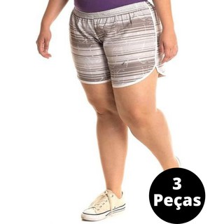 Kit Com 03 Shorts Feminino Estampado Praia Adulto Plus Size Extra