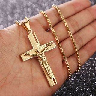 Colar Jesus Cristo Crucifixo Dos Homens Ouro Cruz Religioso Pingente Com Corrente (1)