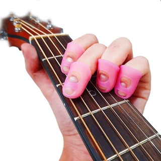Kit com 4 Protetores de dedos para Tocar Violão Guitarra Ukulele Cavaco Baixo Dedal Tamanho Pequeno de Silicone Rosa