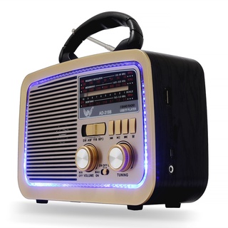 Rádio Retro Vintage Am Fm Usb Aux Sd Bluetooth Recarregável 3188 Som Antena Analogico