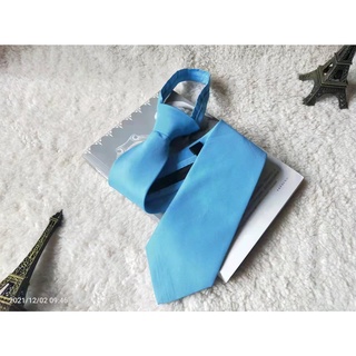 Gravatas Adultos slim cor lisa azul com zíper comprimento ajustável masculino Made in China