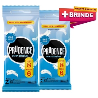 Preservativo Masculino Lubrificado Ultra Sensível Prudence Pacote Leve 8 Pague 6 Unidades 2 pacotes