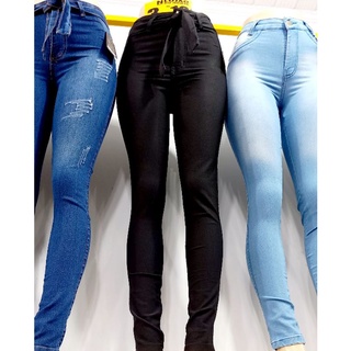 kit de 3 calcas femininas jeans com lycra e cintura alta