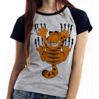 Camiseta Baby Look Blusa Feminina Garfield arranhando t-shirt
