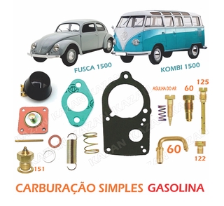 KIT REPARO CARBURADOR SOLEX 30 PIC / PICS + KIT GICLE GICLAGEM VW FUSCA KOMBI 1500 GASOLINA 1972 1973 1974 1975