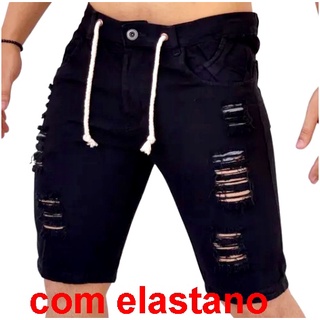 Bermuda Jeans Destroyed Preta Elastano Laycra Com Cordao Exclusividade. (1)