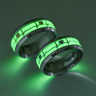 Anel Unissex Luminoso Escuro De Aço Inoxidável Com Anel De Frequência Cardíaca | Fashion Dark Luminous ECG Ring Stainless Steel Ring Promise Heartbeat Ring Glowing Jewelry for Men Women