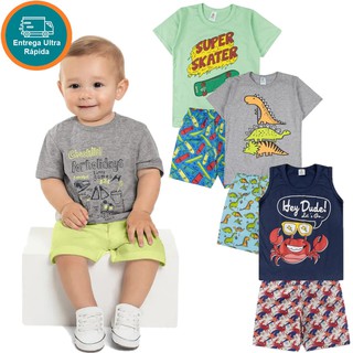 2 Conjunto Infantil Verão Camiseta e Bermuda Menino - Estilo praia Estampa