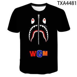 Camiseta Unissex Estampa Tubarão Manga Curta 3d