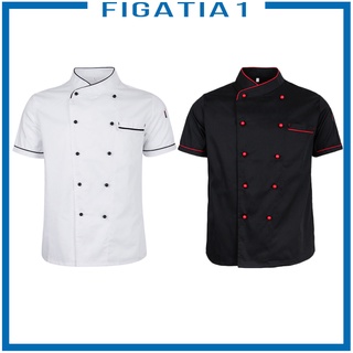 Figatia1 Casaco De Chef Branco Com Mangas Curtas Para Uniforme De Chef / Cozinha / Hotel