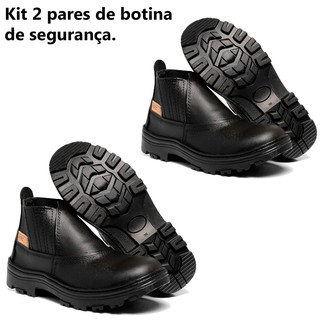 Kit 2 pares de botina masculina segurança coturno couro legítimo bota cano baixo trabalho (1)