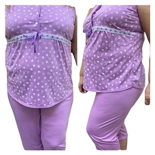 conjunto pijama calça capri e regata maternidade amamentação pos cirurgico ref 544