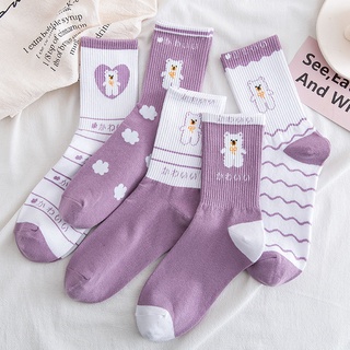 Japanese Sweet Purple Socks Mid-Calf Baseball Long Socks Korean Style Breathable Cute Student Stockings