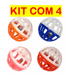 Kit com 4 - Bola Bolinha com Sinos Coloridos de Brinquedo para Gato de Estimação Pet / Brinquedo Interativo