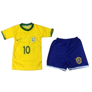Conjunto Uniforme Seleção Brasileira Neymar Futebol Infantil Shorts e Camisa Brasil