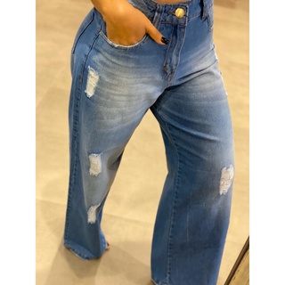 Calça Wide Lag Pantalona Feminina Jeans Premium Sem Lycra Linha Gold Envio 24h