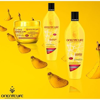 Kit Hidratação para os cabelos Banana e Mel, Shampoo, Condicionador e Máscara Teia Oriente Life