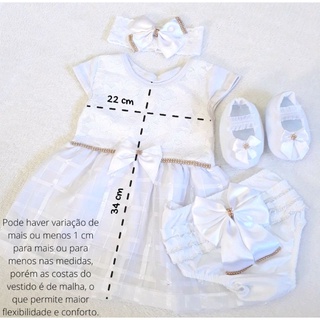 Kit Vestido Branco 4 peças Batizado Festa Luxo Roupa De Bebê (2)