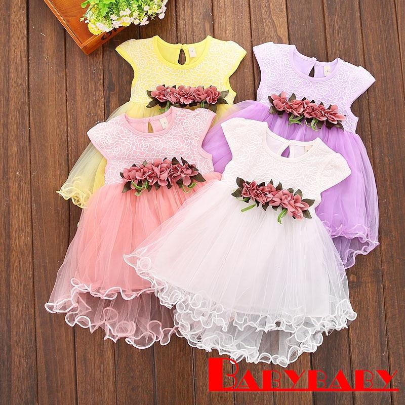 MYB-Criança Infantil Crianças Bebê Meninas Verão Floral Vestido Vestidos de festa de princesa (1)